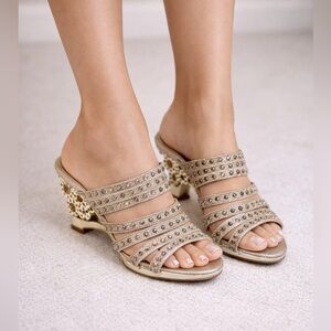 L’Amour Gold Open Toed Rhinestone Heels